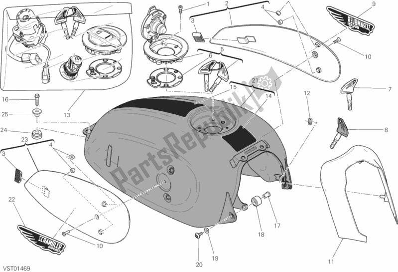 Todas as partes de Tanque De Combustível do Ducati Scrambler Classic Thailand USA 803 2016
